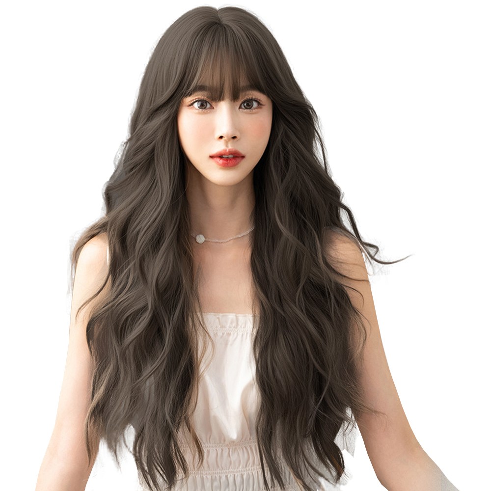 하이유니 베로니카 웨이브 롱 헤어 통가발 챠콜블랙 - 통가발 거치대 가발망 1세트