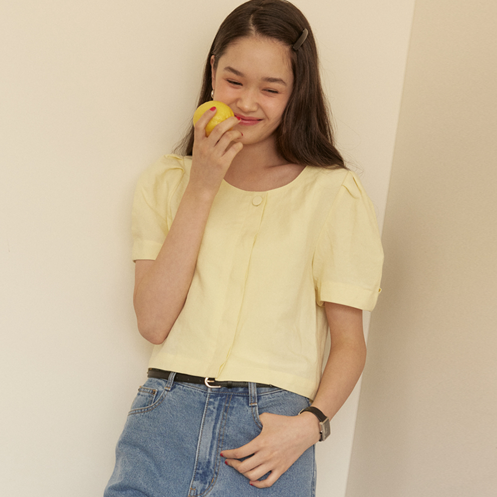 유어네임히얼 화색이 리넨 퍼프 블라우스 L LEMON