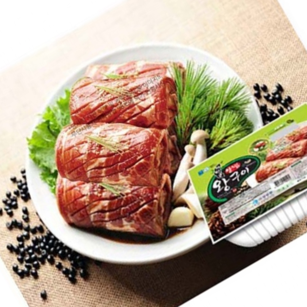 왕구이-1 4kg 돼지고기 엄마손 4인분- 양념 -무뼈 갈비 왕돼지 구이