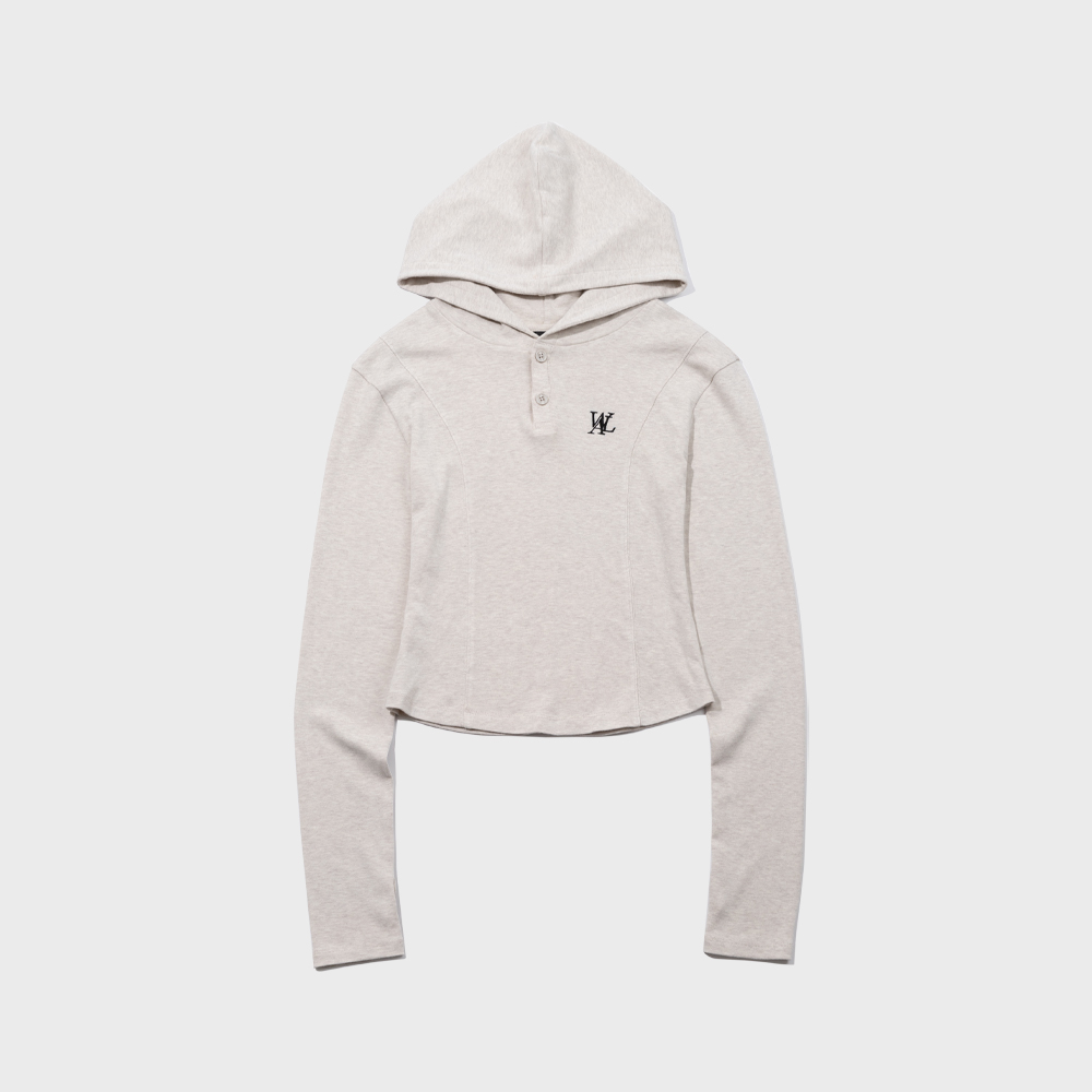 우알롱 우알롱 Slim soft warmer hood T-shirt - OAT MEAL