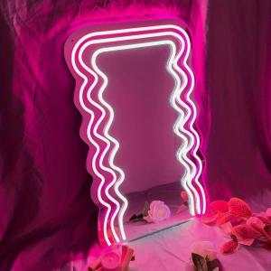 웨이브 미러 네온 사인 USB 전원 LED 침실 벽 살롱 장식 아트 메이크업 테이블 생일