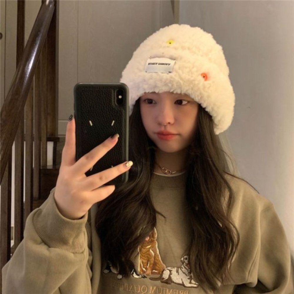 단추 손뜨개 털 겨울 비니 니트모자