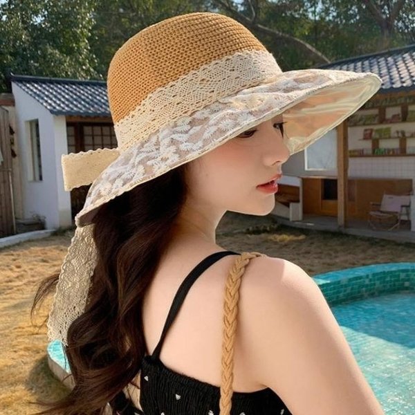 라일리 Rly 여자 뜨거운 여름 레이스 잔꽃무늬 바캉스 밀짚모자 33898947