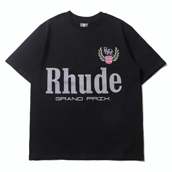RHUDE Grand Prix 레터링 하이웨스트 박시 여름 라운드 반팔 티셔츠