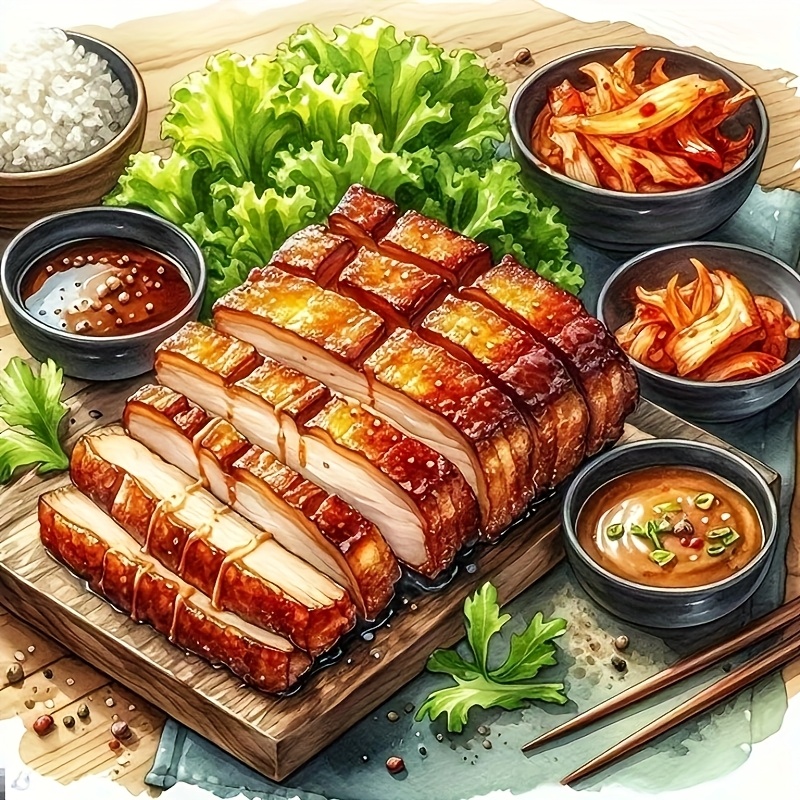 맛있는 돼지 배꼽 롤 페인팅 키트 5D 아트 세트 홈 벽 장식용 페인팅 공예 2D 플랫 방 꾸미기에 완벽