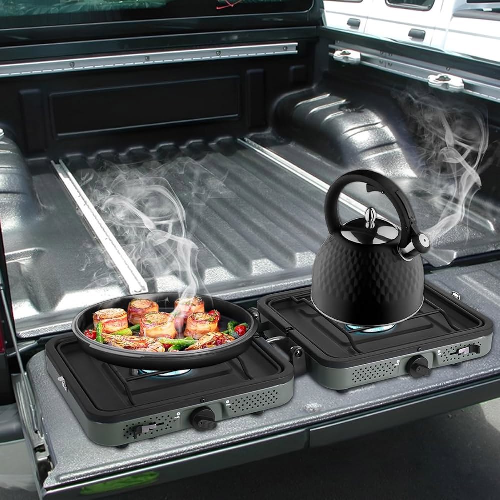 모다 2 버너 프로판 캠핑 스토브 그릴과 휴대용 가방 배낭여행 피크닉 야외 요리를 위한 17 000 BTU 조절 가능한 접이식 캠프 스토브