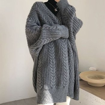 외출복 데일리룩 두꺼운가디건 숄 여성 꽈배기가