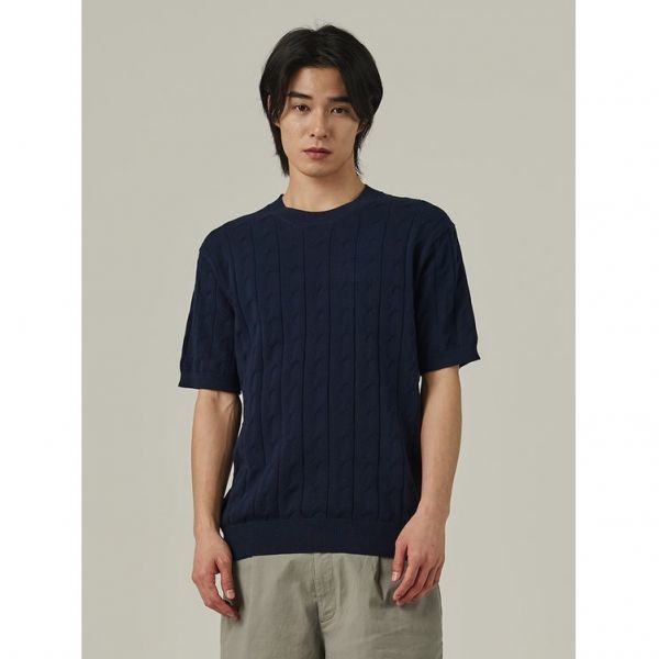 아날로그무드 케이블 라운드 반팔니트 576861