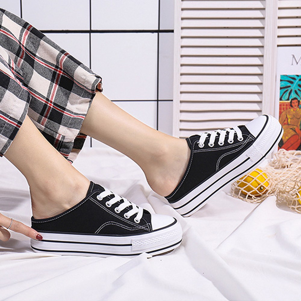 디와이 여성 통굽 뮬 키높이 캔버스 스니커즈 230