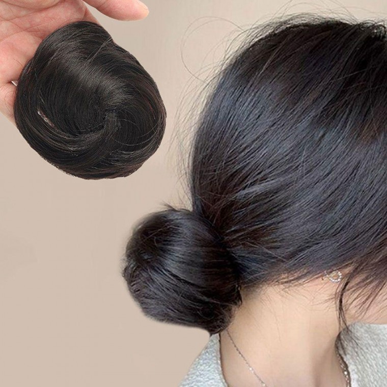 내추럴블랙 똥머리 집게핀 생머리 가발 X2개 로우번