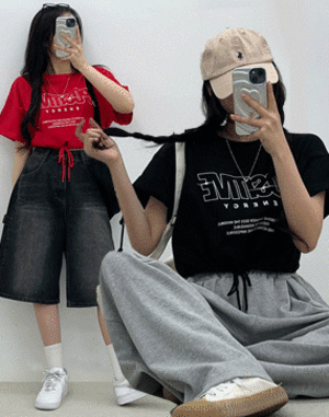 쿠키마루 포지티브 스트링 크롭 반팔티