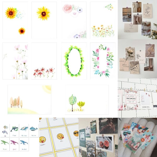 따쟁이공방 수채화 감성 Flower 엽서세트 10매입 캘리그라피글씨 DIY배경엽서 10가지 디자인