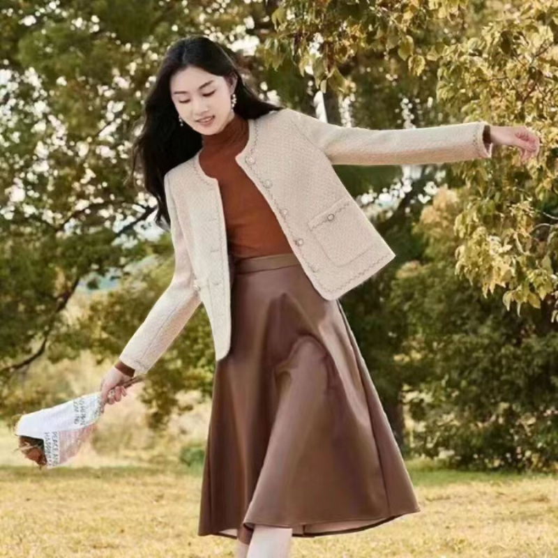 해피유통 여성 트위드 키작녀 숏 코트 상의 jhwj L 살구 가내리