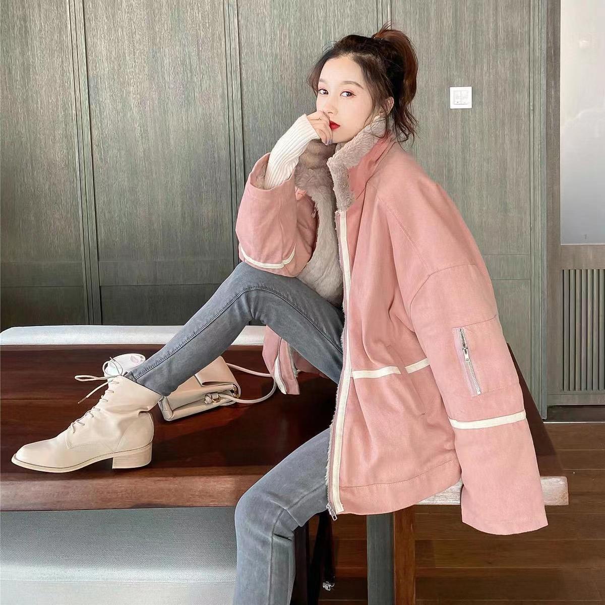 cyd 기모 덧장 도톰 여 가을 겨울 점퍼 루즈핏 퍼카라 도톰한 옷 72 5-80kg