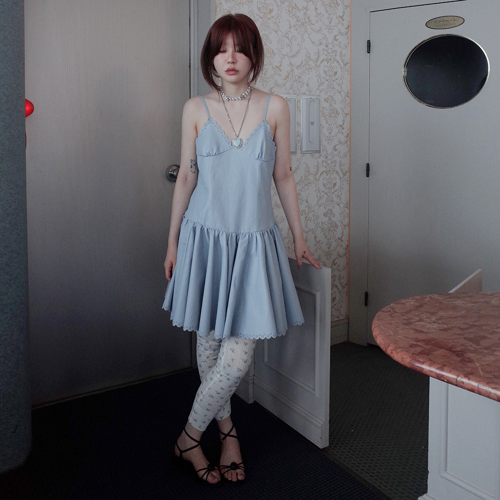 프레클 2차 lace faux leather dress