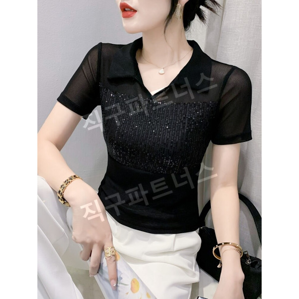 라인댄스복 상의 반팔 라틴 줌바 밸리복 사교 스포츠 댄스 카라티셔츠