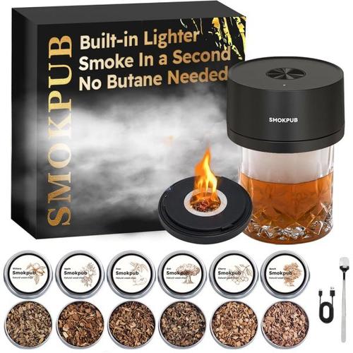 smokpub 6개 우드 칩이 된 전기 위스키 스모커 키트 충전식 칵테일 부탄 필요