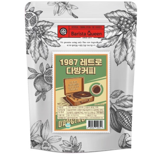 바이오믹스푸드시스템 바리스타퀸 1987 레트로 다방커피 파우더 1kg 1개입 7개
