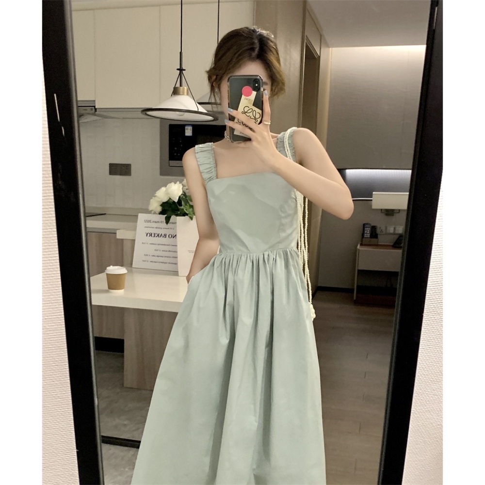 해피유통 여성 프렌치 스퀘어넥 민소매 원피스 나시 롱스커트 jhqwl M 녹색