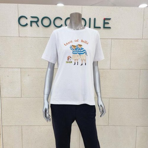 크로커다일레이디 귀여운아트윅포인트 코튼 혼방 반팔 티셔츠B