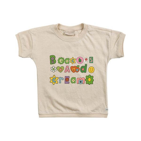 비치스앤크림 키즈 꽃 로고 반팔 티셔츠-버터화이트 Flower Logo half-sleeve T-shirt butter