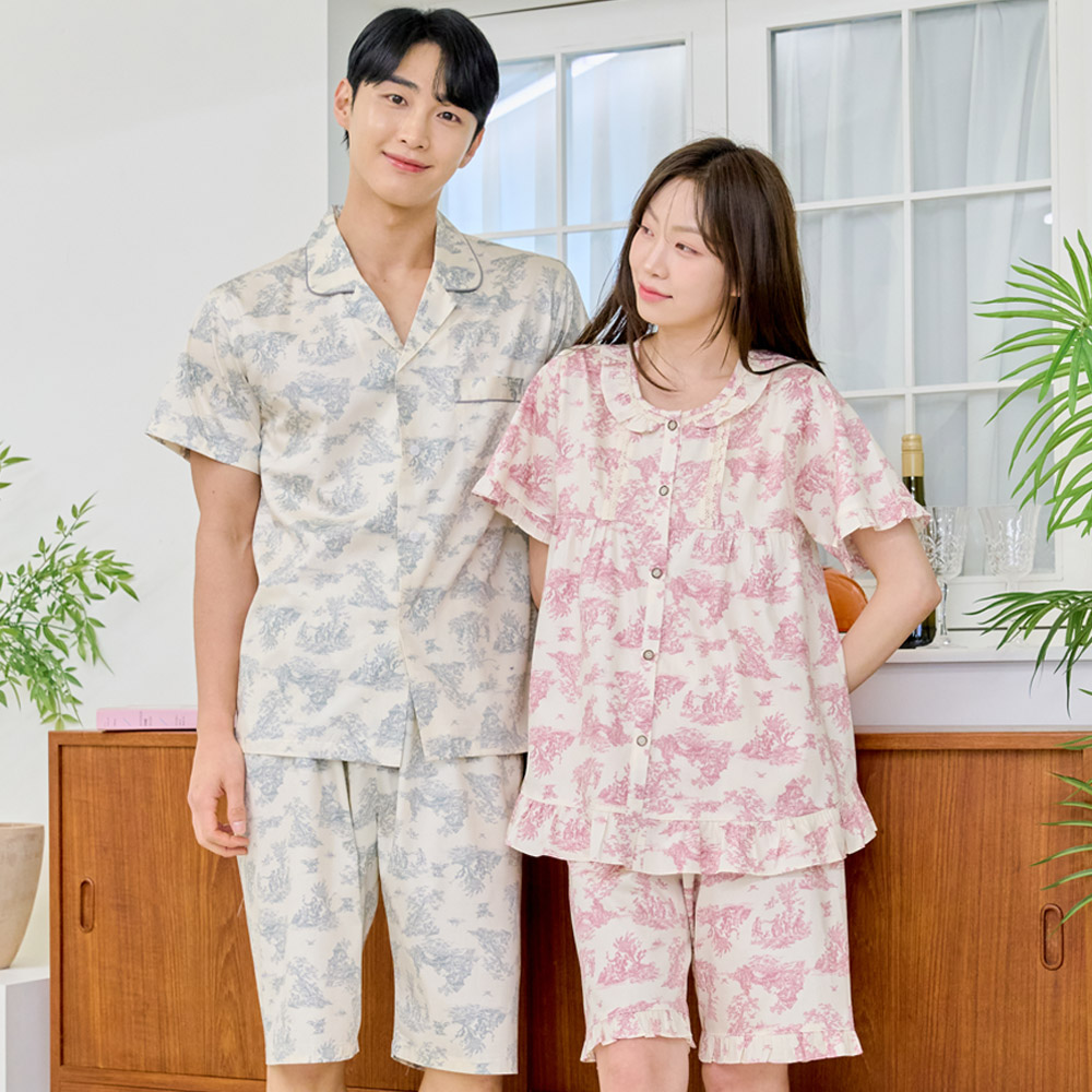 커플잠옷 신혼부부 파자마 결혼선물 순면 반팔 상하의 실내복 라운지웨어