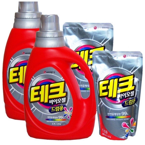 엘지생활건강 테크 액체 바이오젤 드럼용 용기 2.3L + 리필 490ml (2+2개)